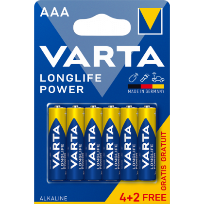 Усилени алкални батерии Varta Longlife Power AAA LR03 4+2 броя