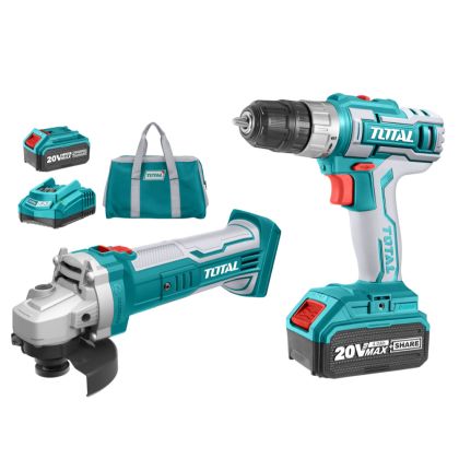 Комплект акумулаторни винтоверт и ъглошлайф TOTAL 20 V 2 x 4Ah