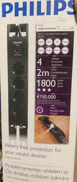 Разклонител  Philips черен 2м