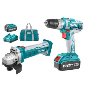 Комплект акумулаторни винтоверт и ъглошлайф TOTAL 20 V 2 x 4Ah